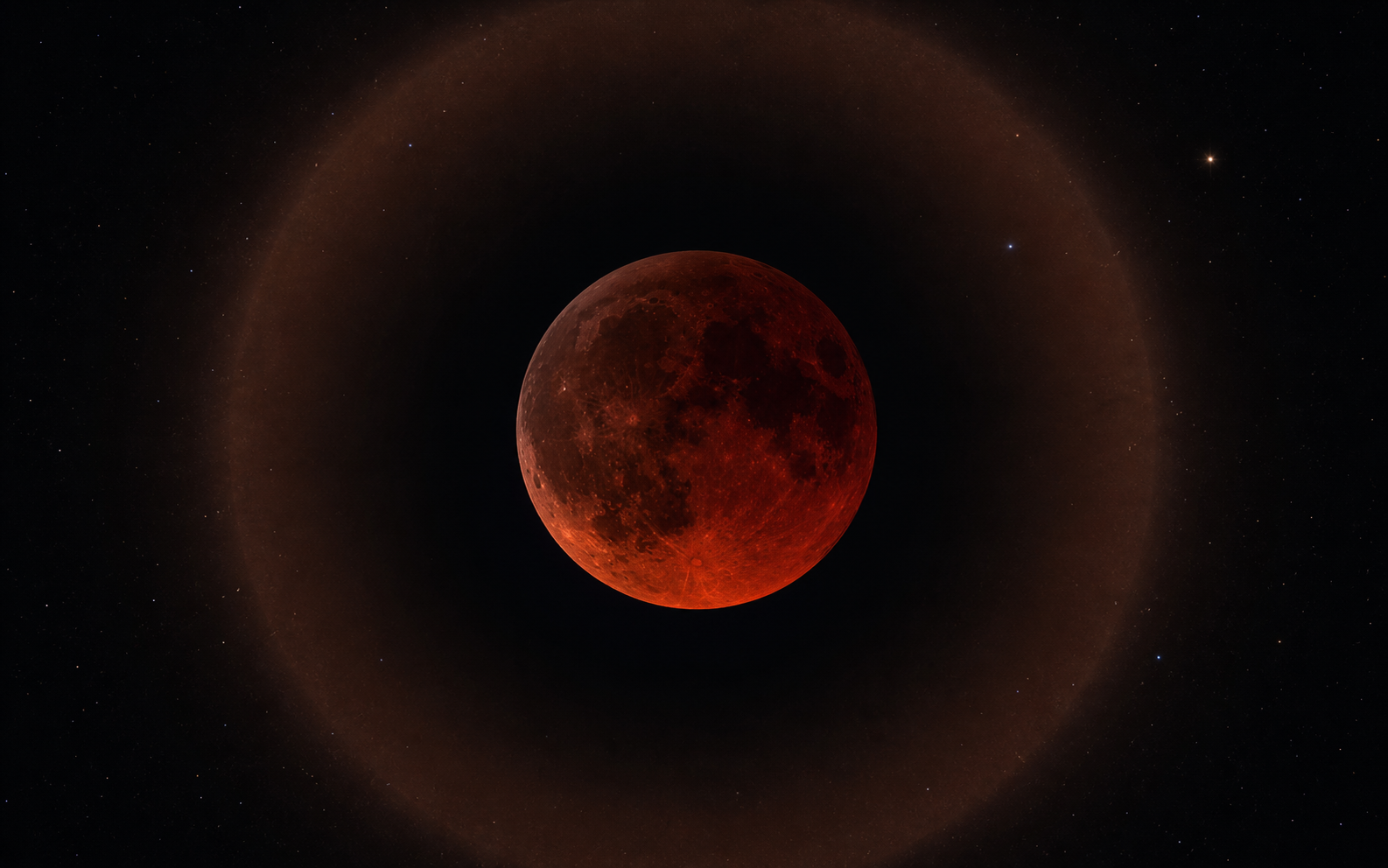 Eclipse lunar central con la Luna en la zona más oscura de la sombra